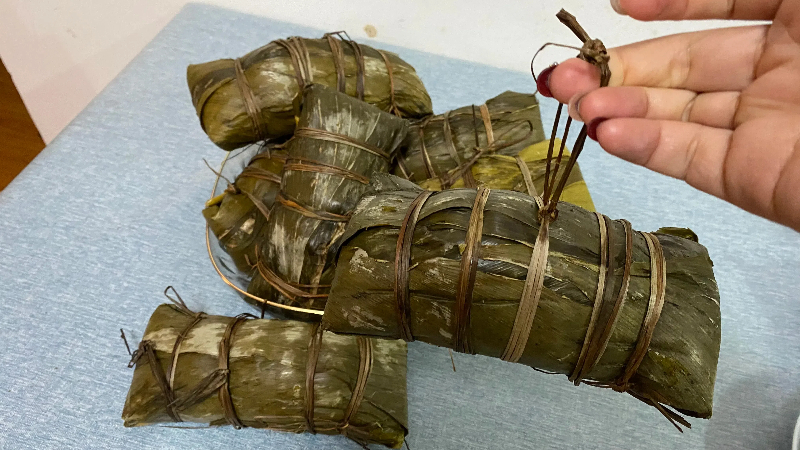 Pork Zongzi wrapped in bamboo leaves