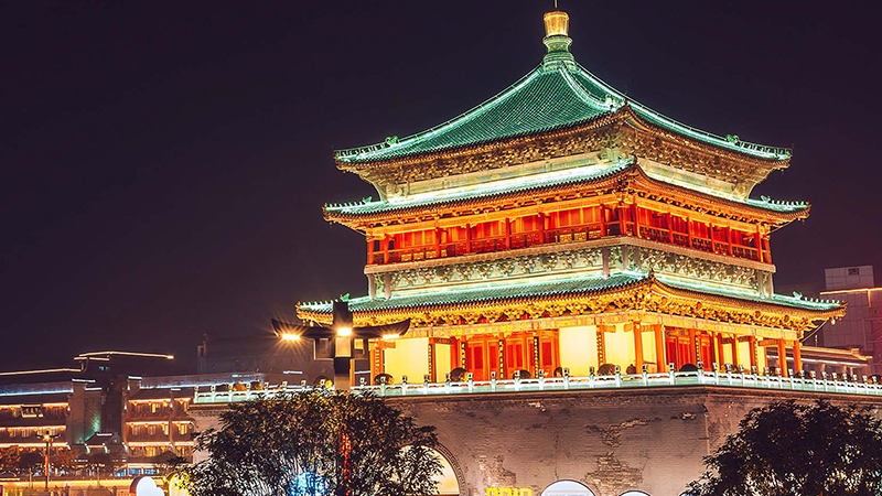 The night view of the bell tower