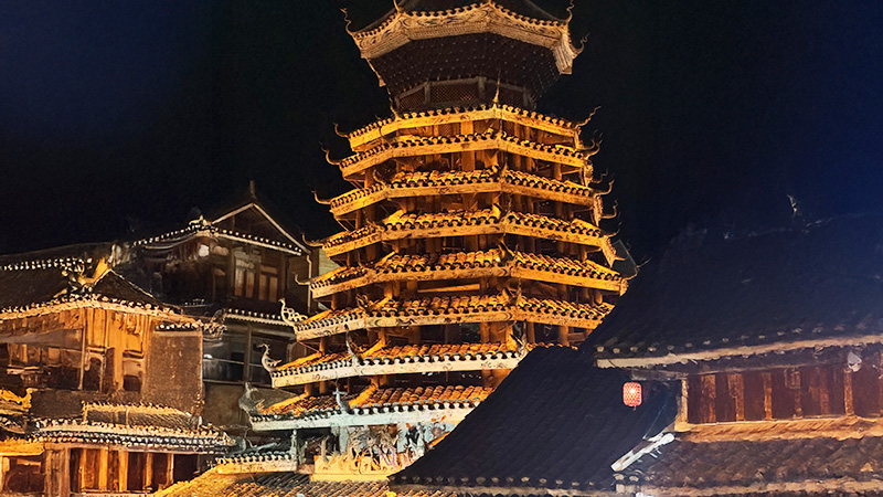 The night view of Drum Tower 